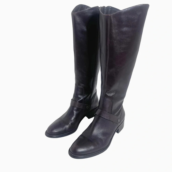 Via Spiga Dark Brown/Burgundy Leather Riding Boots - Picture 2 of 15